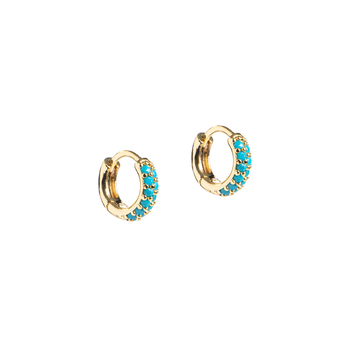 Boucles d'oreilles mini anneaux plaqués or 14K avec zircons cubiques turquoise Ivy 4