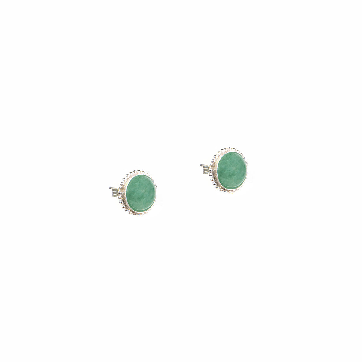 Boucles d'oreilles en argent sterlin .925 ornées de pierres rondes aventurine verte - Juliana 7-2