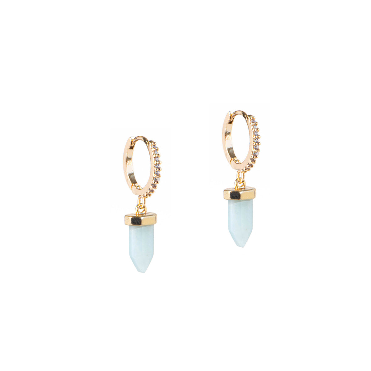 Boucles d'oreilles mini anneaux or avec zircons ornés de cristaux amazonite - Marilee 1 aqua-1
