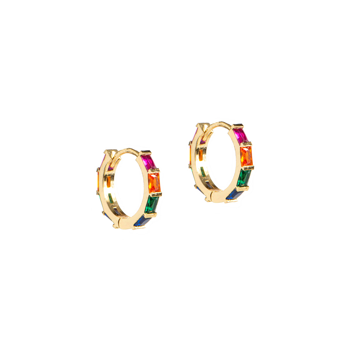 Boucles d'oreilles anneaux plaqués or 14K avec cristaux multicolores Blanche 14 - Kara Bijoux