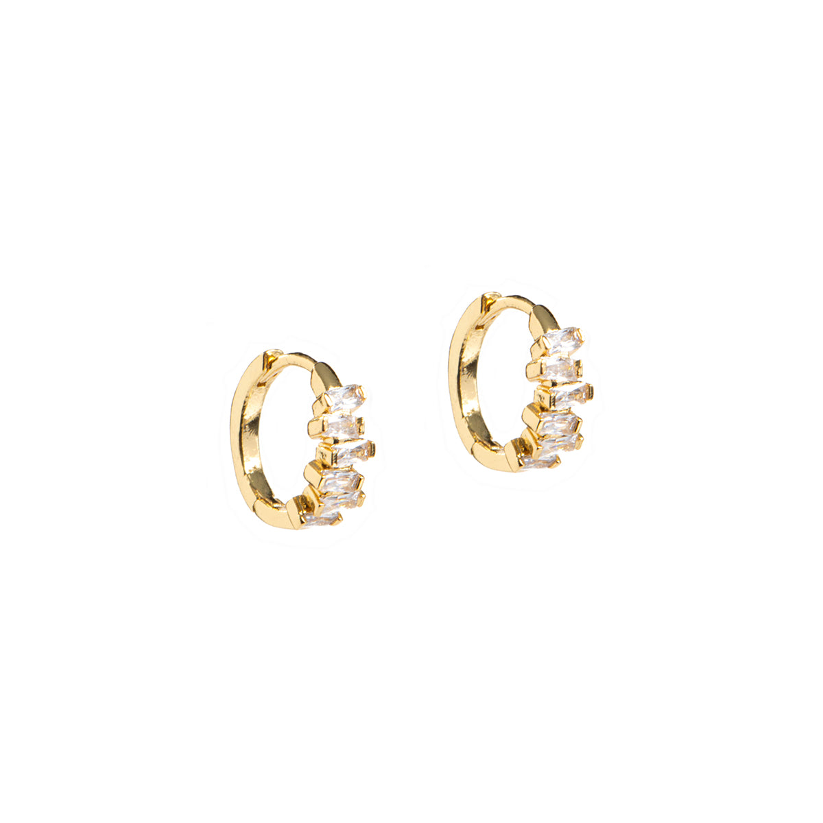 Boucles d'oreilles petits anneaux plaqués or 14K avec cristaux inégaux Blanche 15 - Kara Bijoux
