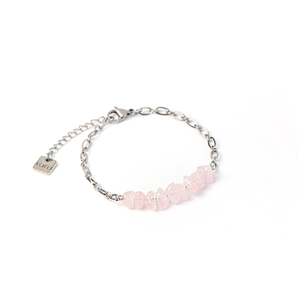 Bracelet unique et original en acier inoxydable orné de pierres de quartz rose - California 3