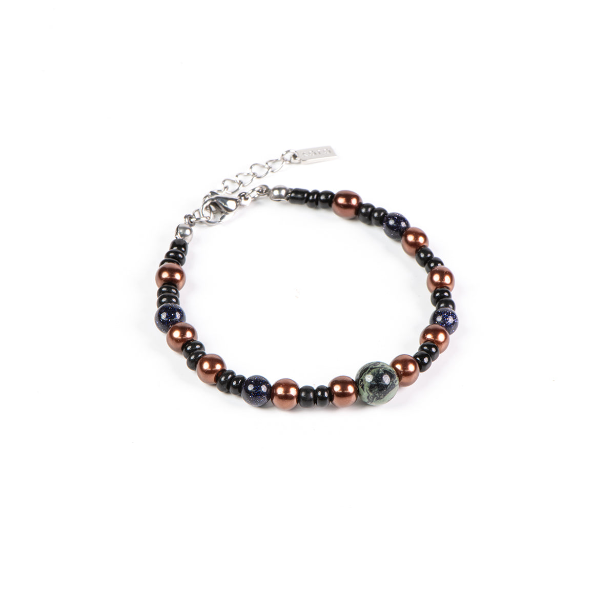 Bracelet inox billes semi-précieuses et perles tons chauds - Simone 1