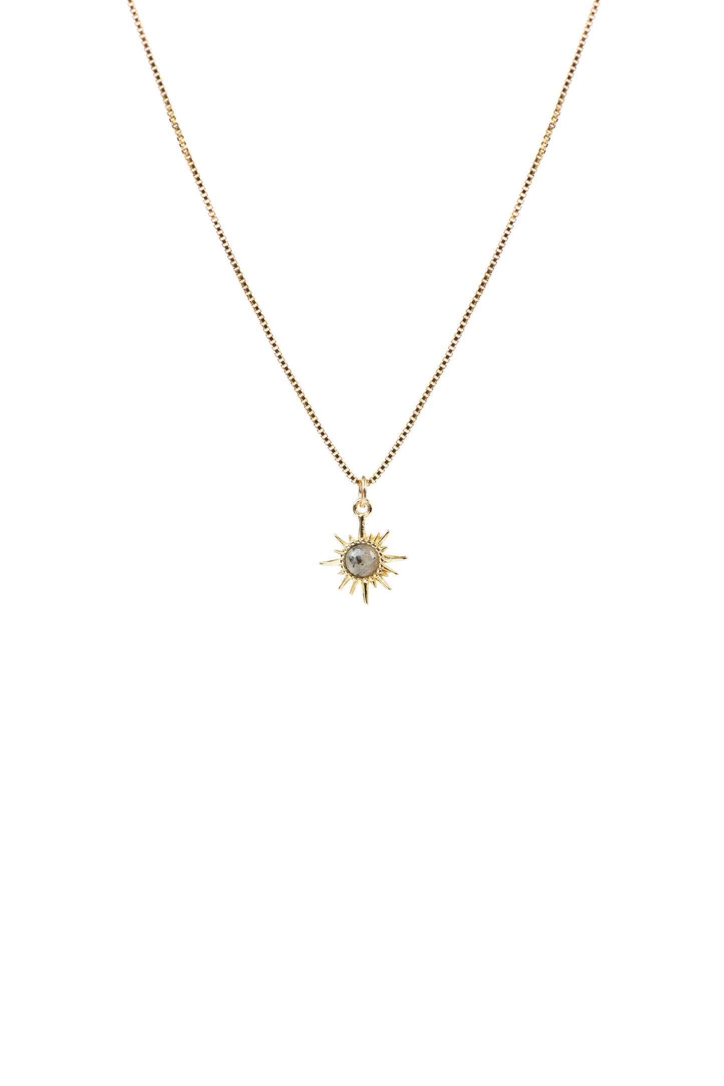 Collier délicat chaîne box or rempli 14K avec étoile-soleil labradorite - Sabrina 3-2