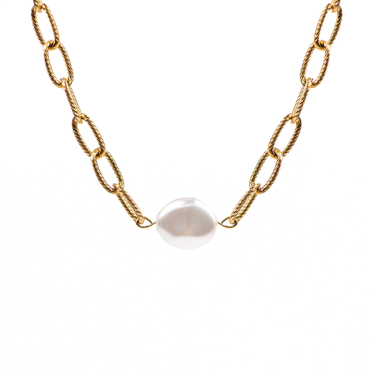 Collier maximaliste acier inoxydable or avec perle blanche baroque - Véronica 3-2