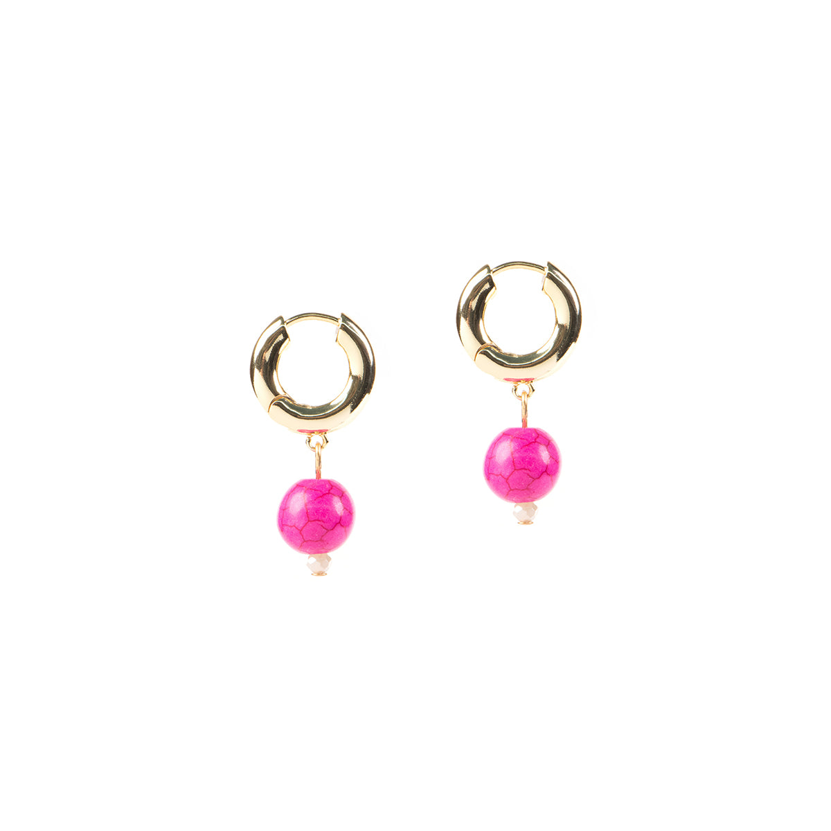 Boucles d'oreilles plaquées or 14K anneaux chunky avec billes howlite rose - Simone 5-2