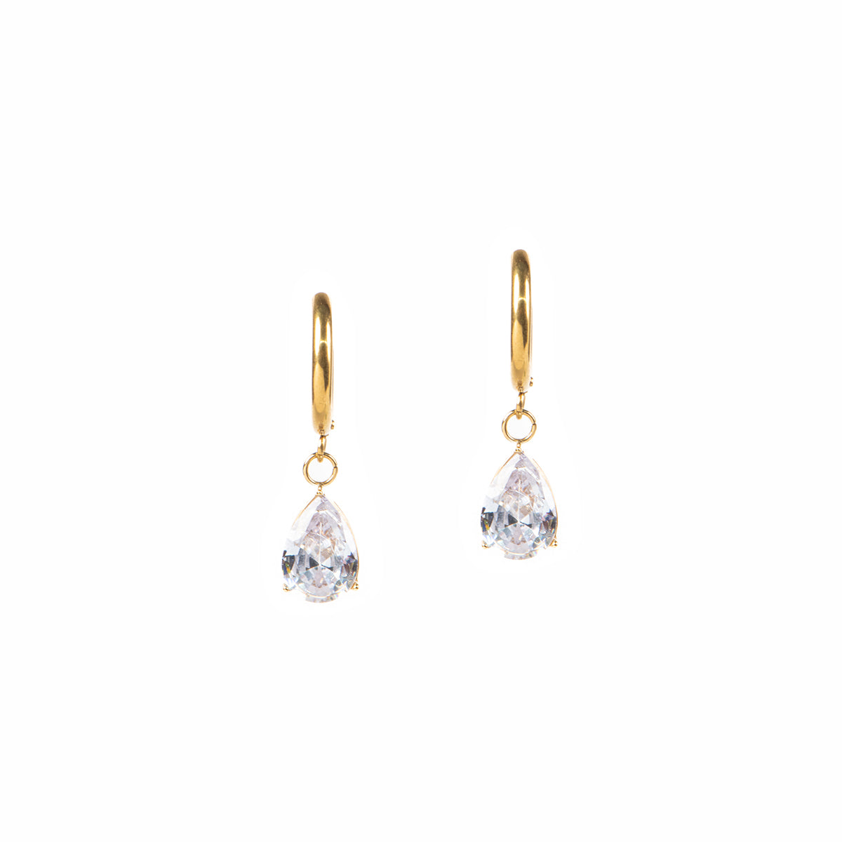 Boucles d'oreilles glamour acier inoxydable or avec pendentif goutte zircon clair - Diana 1-2