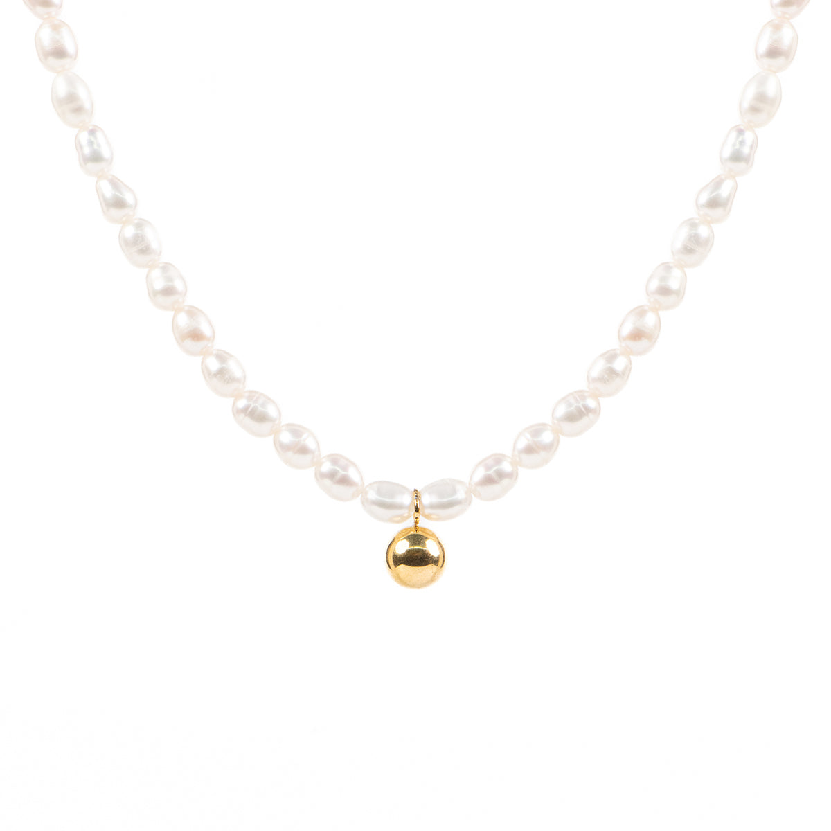 Collier court glamour perles d'eau douce blanches acier inoxydable or avec bille - Diana 3-2