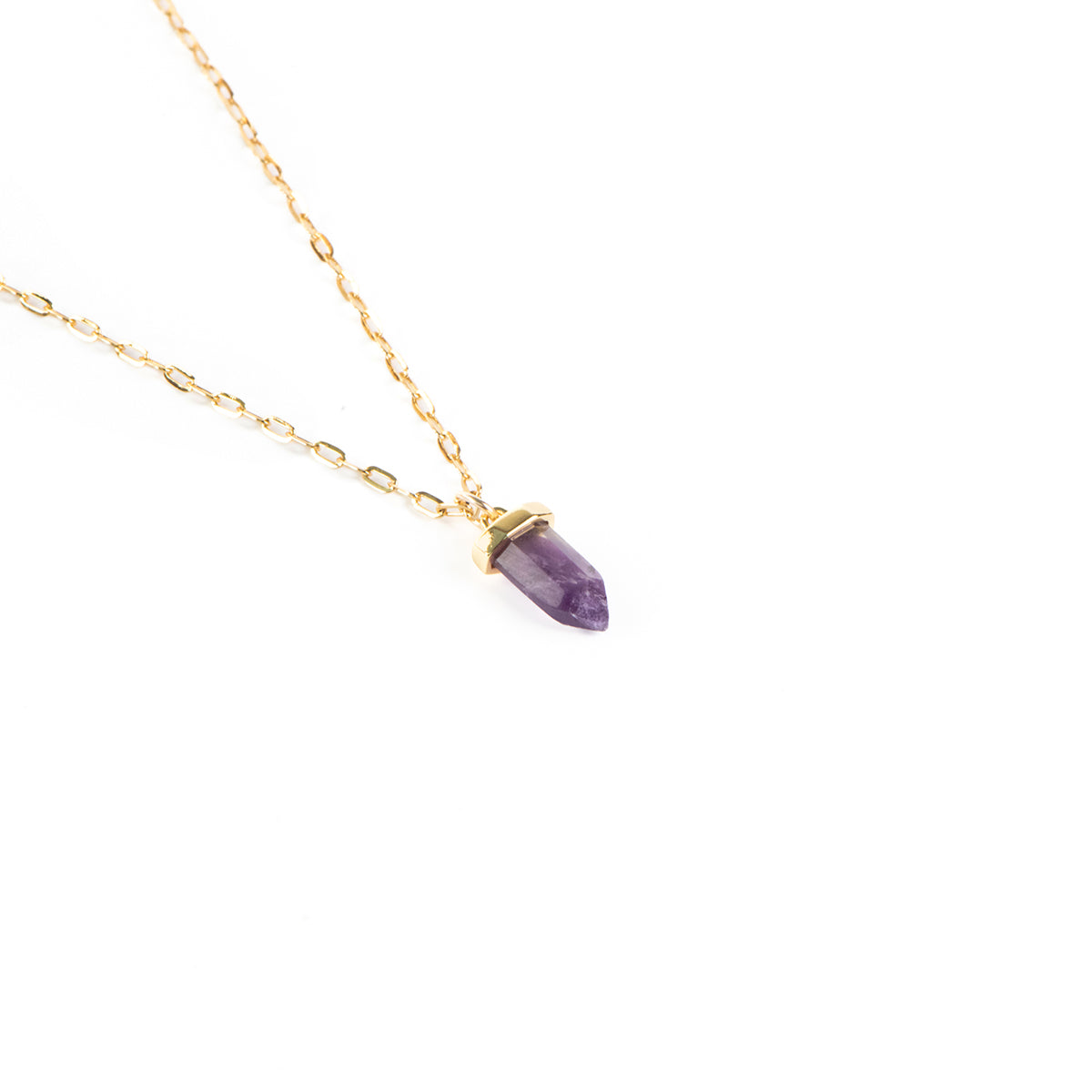 Collier court délicat plaqué or 14K chaîne paperclip avec pierre améthyste - Simone 7-3