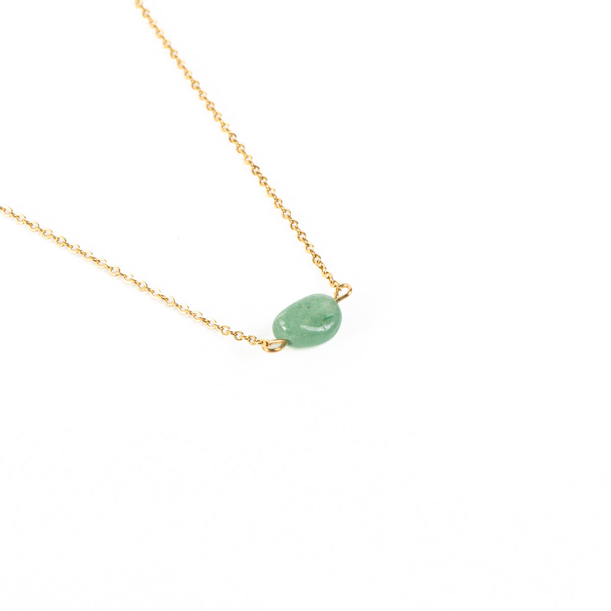 Collier court délicat en acier inoxydable or avec pierre verte aventurine - Simone 2-3