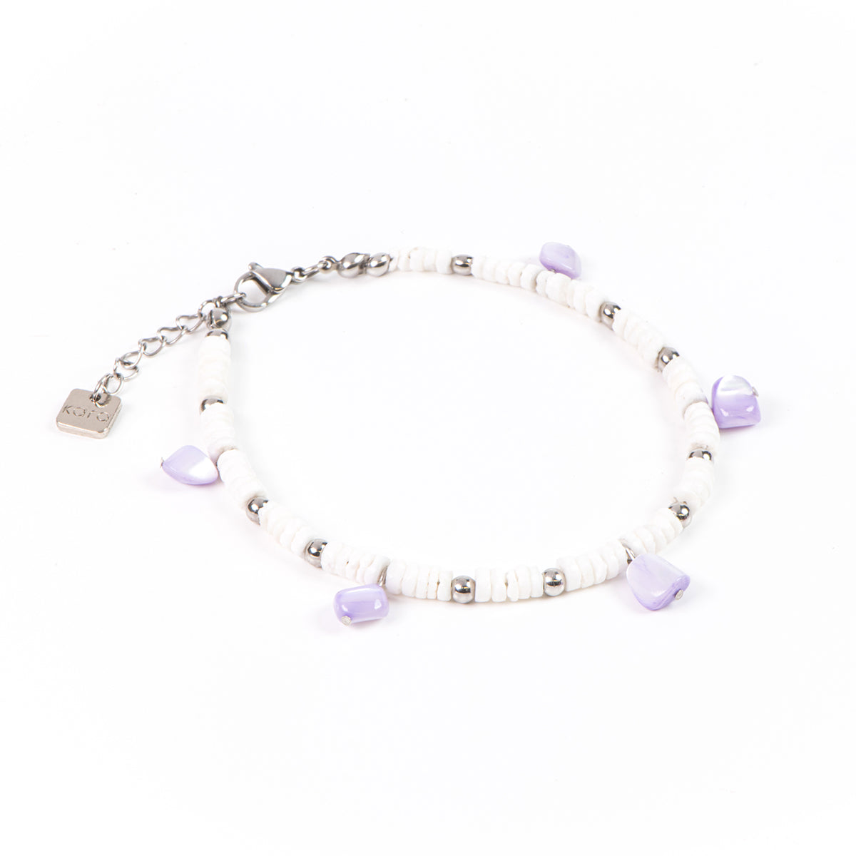 Chevillère Iris 2, coquillage et acier inoxydable, collection printemps-été 2025, pour femme, à Lévis.