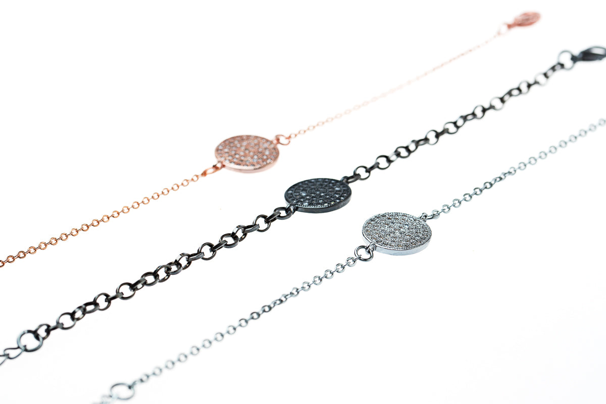 Bracelets chaîne avec connecteur rond zircons plaqué rhodium - Emma 1-2-3 (1)