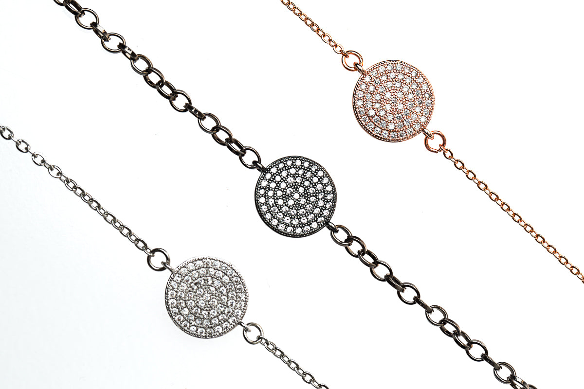 Bracelets chaîne avec connecteur rond zircons plaqué rhodium - Emma 1-2-3