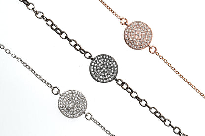Bracelets chaîne avec connecteur rond zircons plaqué rhodium - Emma 1-2-3