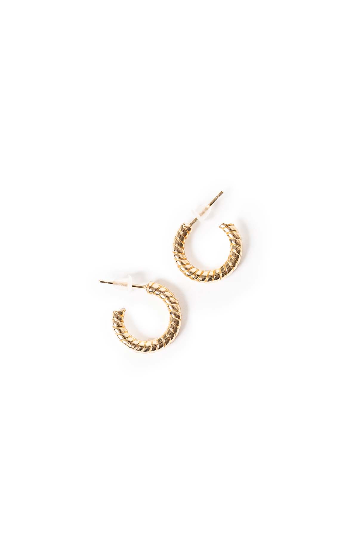 Boucles d'oreilles anneaux torsadés ouverts placage or 14K et tige .925 - Daphnée 1