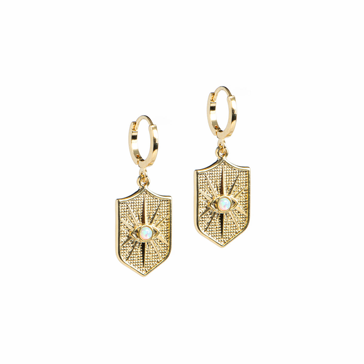 Boucles d'oreilles dormeuses avec pendentif evil eye opale plaqué or 14K Ivy 1 - 1