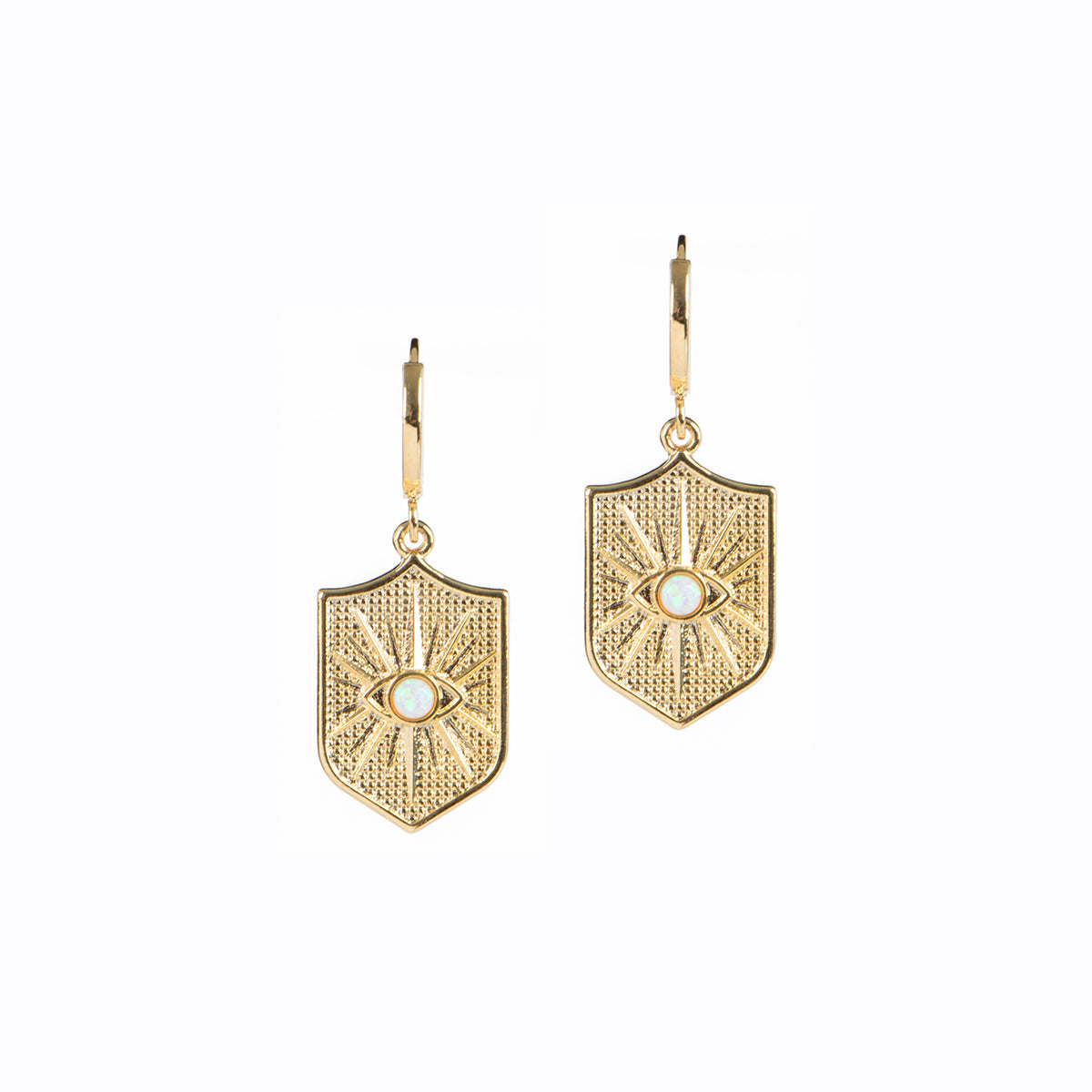 Boucles d'oreilles dormeuses avec pendentif evil eye opale plaqué or 14K Ivy 1 - 2