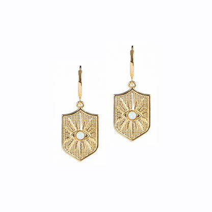 Boucles d'oreilles dormeuses avec pendentif evil eye opale plaqué or 14K Ivy 1 - 2