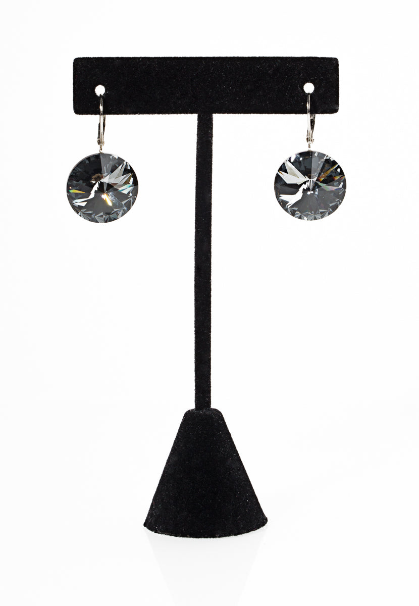 Boucles d'oreilles acier inoxydable avec cristaux Swarovski 18 mm - Sarah 2 silver night