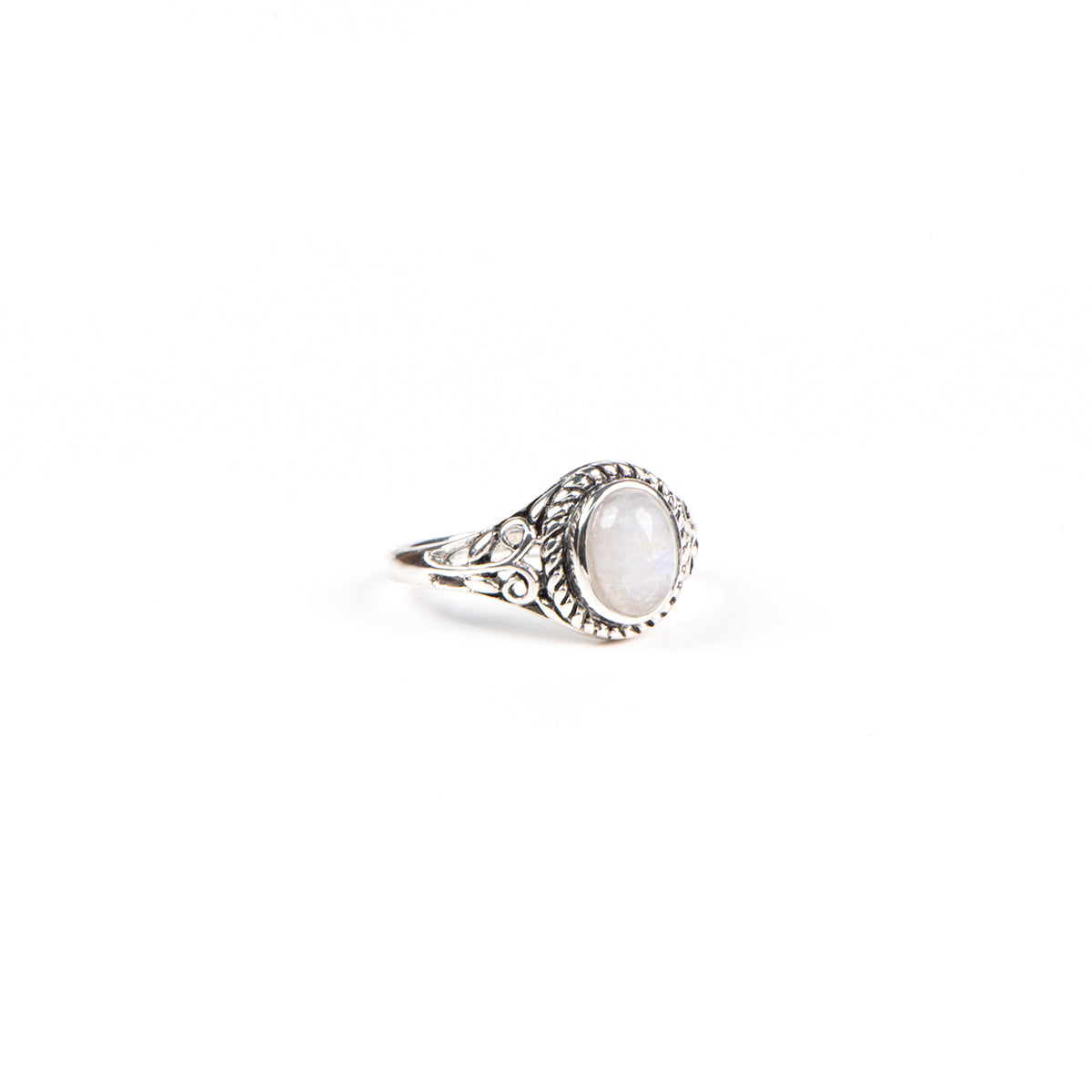 Bague argent sterling effet oxydé avec pierre de lune arc-en-ciel ovale - Juliana 4-2