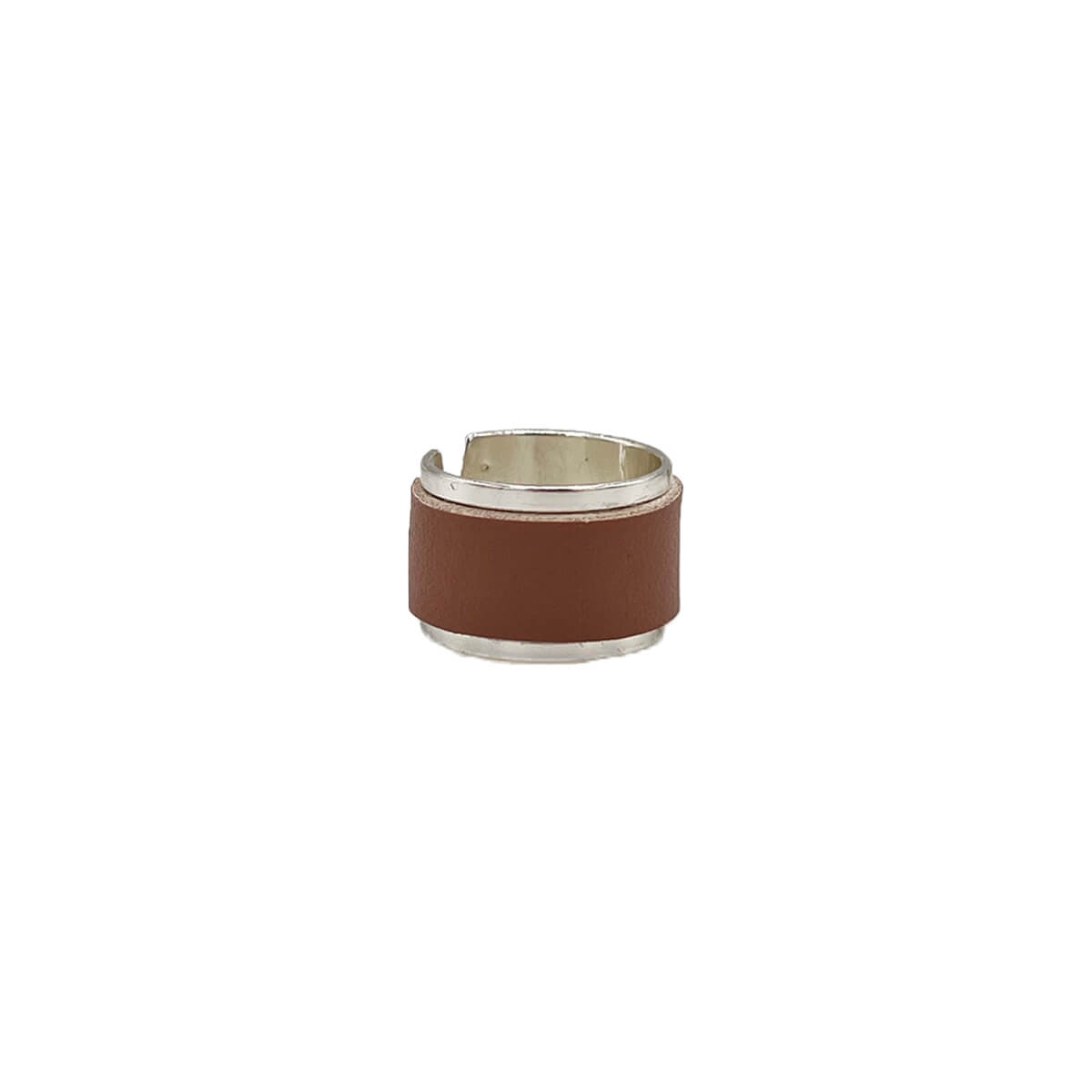 Bague jonc ouvert placage argent avec cuir de pomme rose blush - Kara x Sanana - Mélodie 3 grande