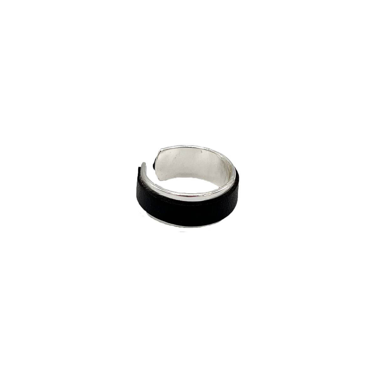 Bague jonc ouvert placage argent avec cuir de pomme noir - Kara x Sanana - Mélodie 1 petite