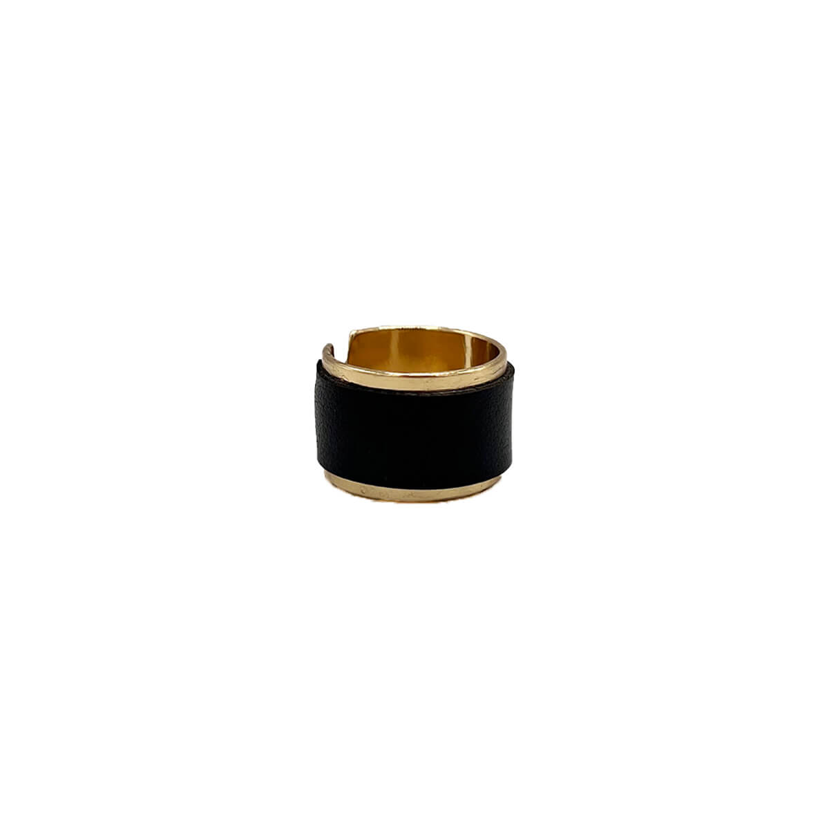 Bague jonc ouvert placage or avec cuir de pomme noir- Kara x Sanana - Mélodie 2 grande