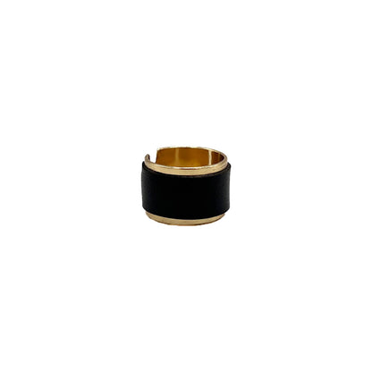 Bague jonc ouvert placage or avec cuir de pomme noir- Kara x Sanana - Mélodie 2 grande