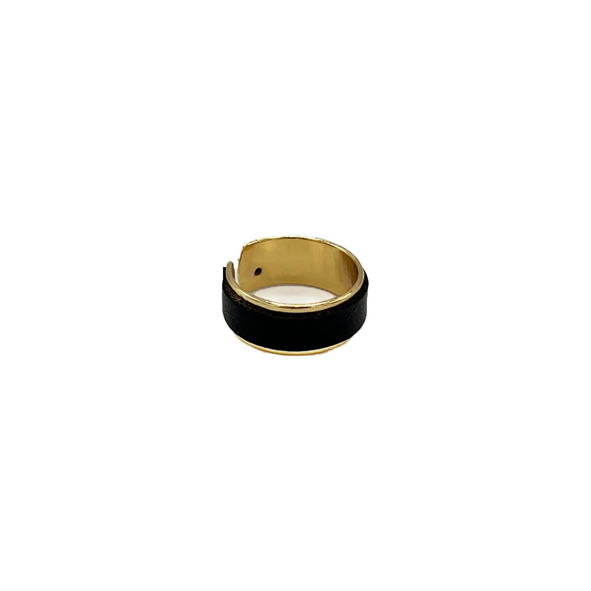Bague jonc ouvert placage or avec cuir de pomme noir- Kara x Sanana - Mélodie 2 petite