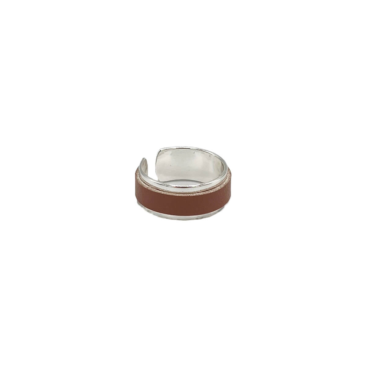 Bague jonc ouvert placage argent avec cuir de pomme rose blush - Kara x Sanana - Mélodie 3 petite
