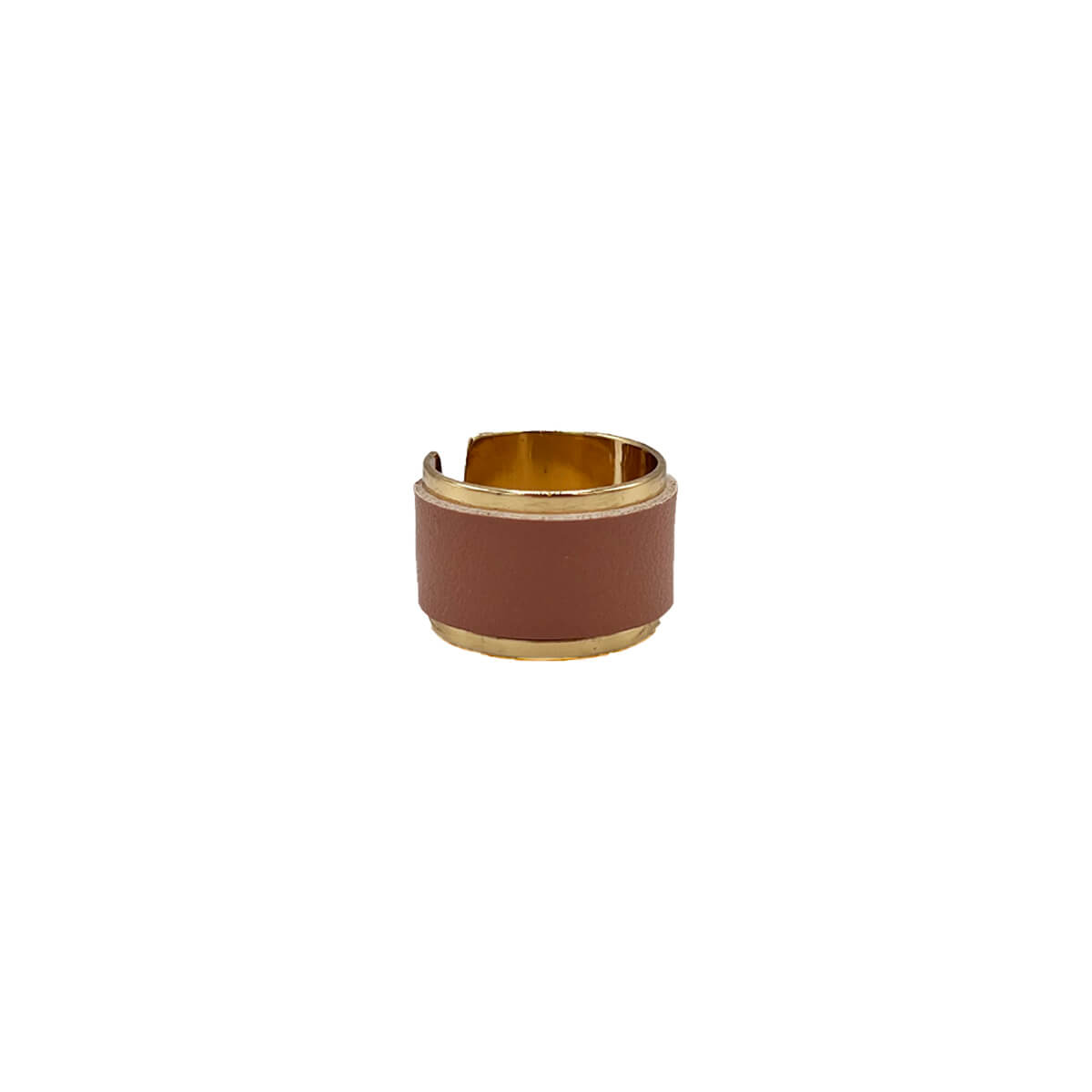 Bague jonc ouvert placage or avec cuir de pomme rose blush- Kara x Sanana - Mélodie 4 grande