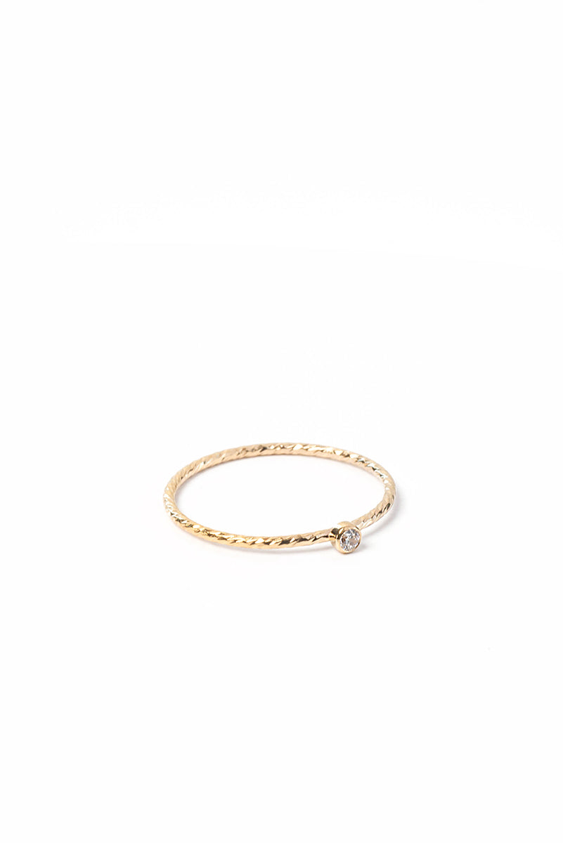 Bague fine stacking effet sparkle avec cristal clair 2 mm en or rempli 14K - Rose 3-1