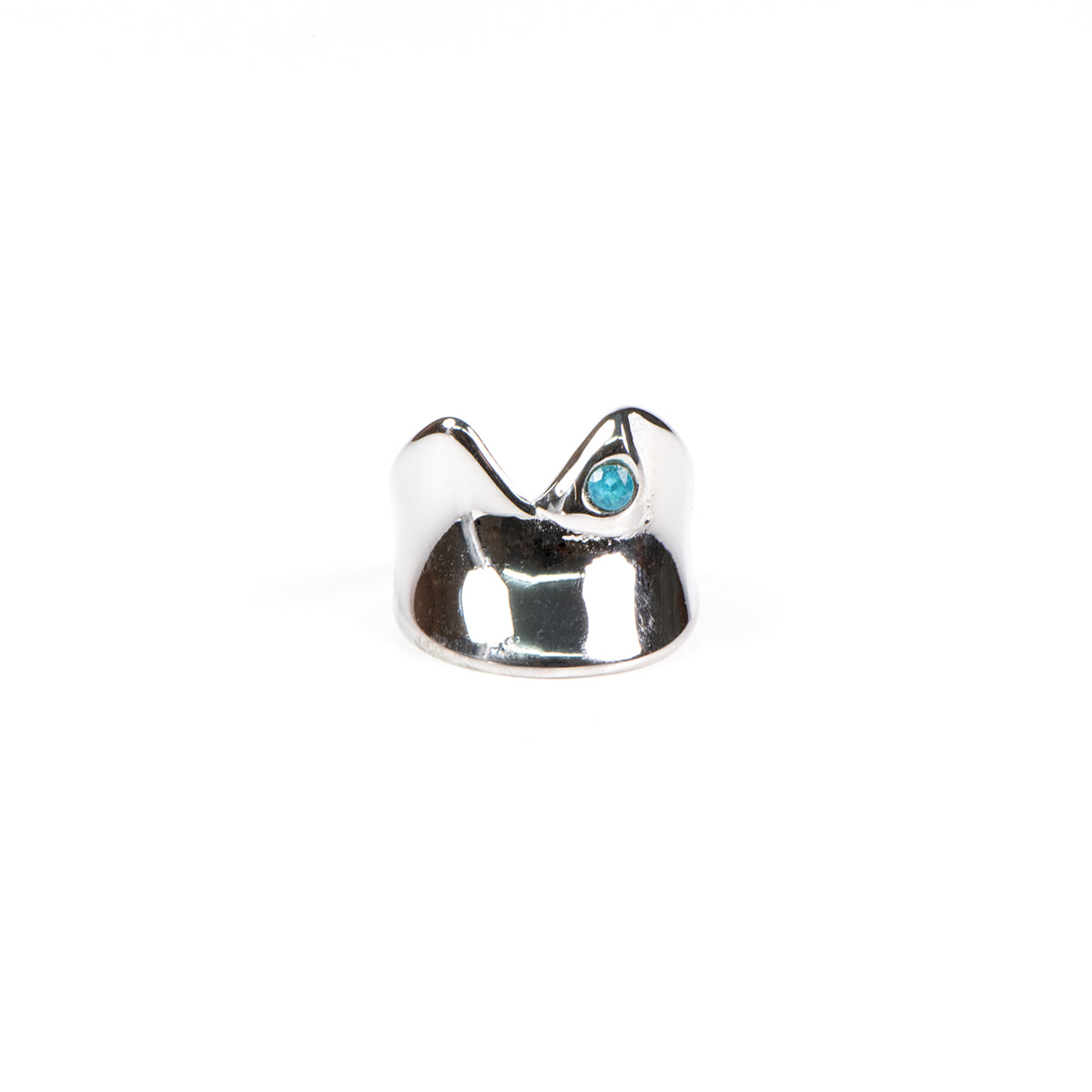 Bague jonc large design encavé et en v acier inoxydable zircon turquoise - Simone 1 argent-1