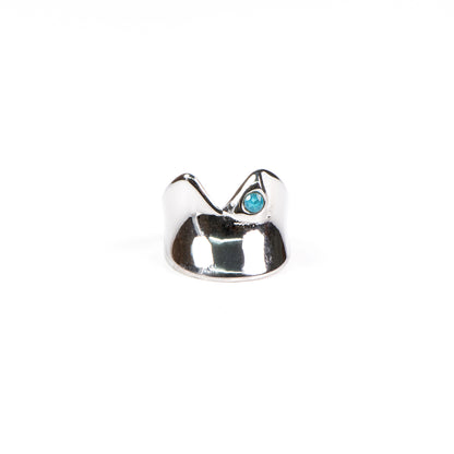 Bague jonc large design encavé et en v acier inoxydable zircon turquoise - Simone 1 argent-1
