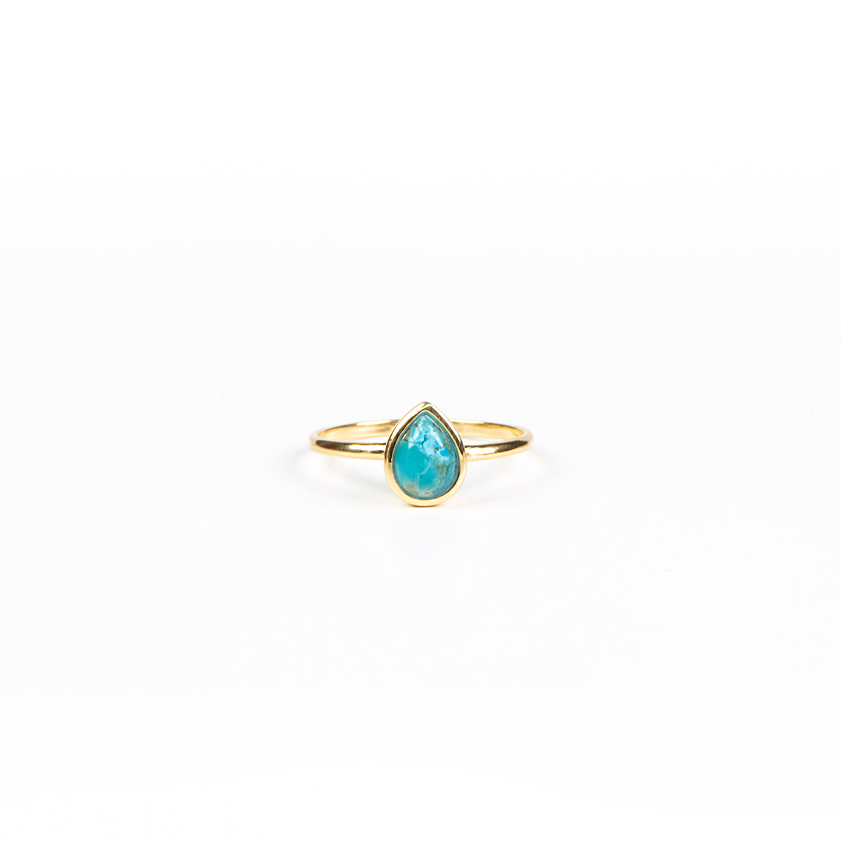 Bague argent sterling .925 plaqué or 18K avec pierre turquoise en forme de goutte - Simone 3-1