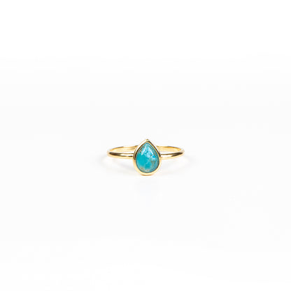 Bague argent sterling .925 plaqué or 18K avec pierre turquoise en forme de goutte - Simone 3-1
