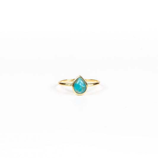 Bague argent sterling .925 plaqué or 18K avec pierre turquoise en forme de goutte - Simone 3-1