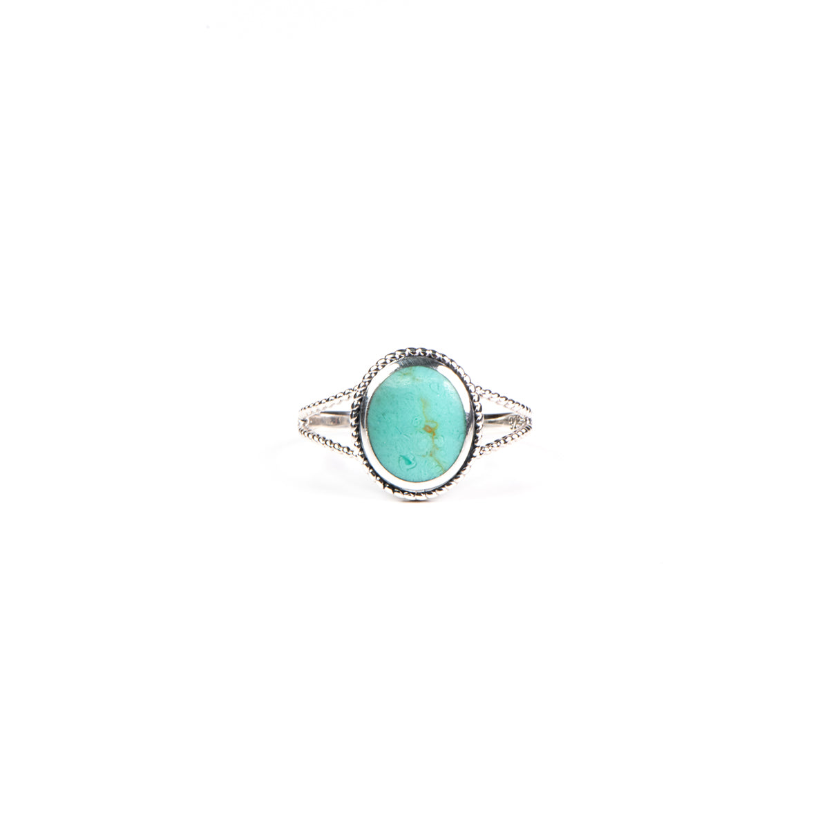Bague en argent sterling .925 ornée d'une pierre ovale turquoise en résine - Simone 6-1
