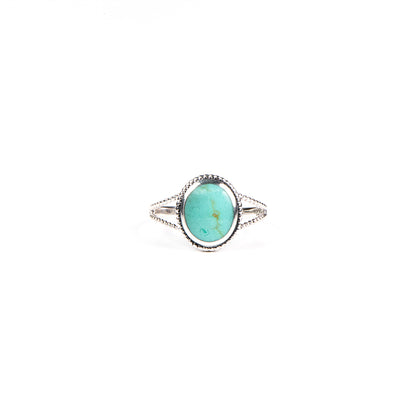 Bague en argent sterling .925 ornée d'une pierre ovale turquoise en résine - Simone 6-1