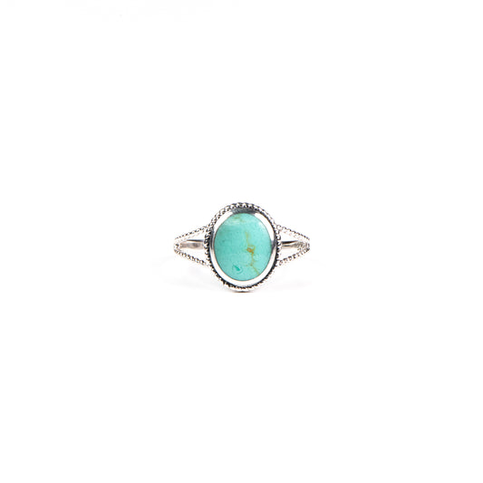 Bague en argent sterling .925 ornée d'une pierre ovale turquoise en résine - Simone 6-1