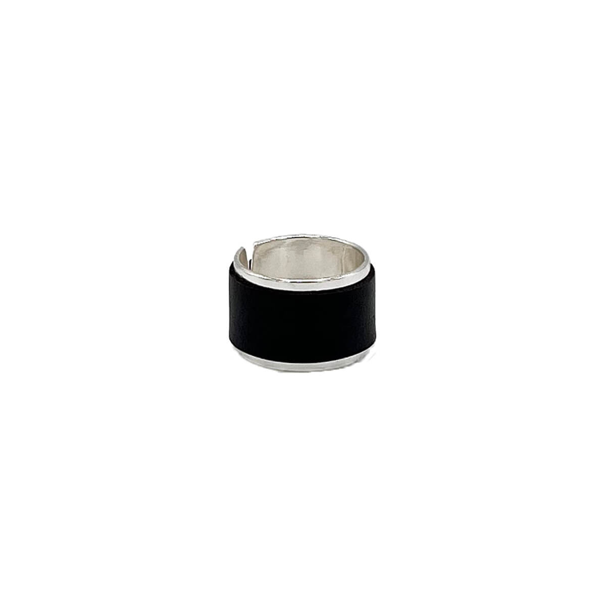 Bague jonc ouvert placage argent avec cuir de pomme noir - Kara x Sanana - Mélodie 1 grande