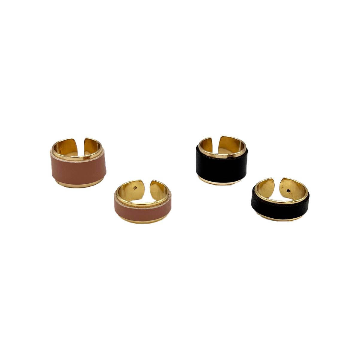 Bagues jonc ouvert placage or avec cuir de pomme noir ou rose- Kara x Sanana