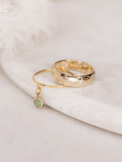 Bagues or jonc large texture serpent Keira 1 et bague fine Savie pierre verte - Kara