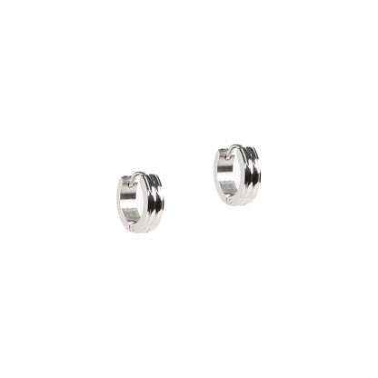 Boucles d'oreilles anneaux larges design lisse et ligné acier inoxydable  - Alice 1 argent-1