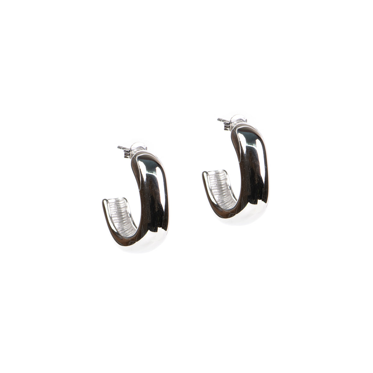 Boucles d'oreilles anneaux ouverts en forme de C irrégulier acier inoxydable- Alice 3 argent -1