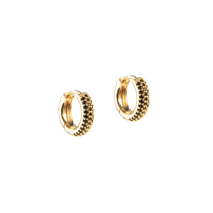 Boucles d'oreilles mini anneaux plaqués or 14K avec zircons noirs Blanche 12 - Kara Bijoux
