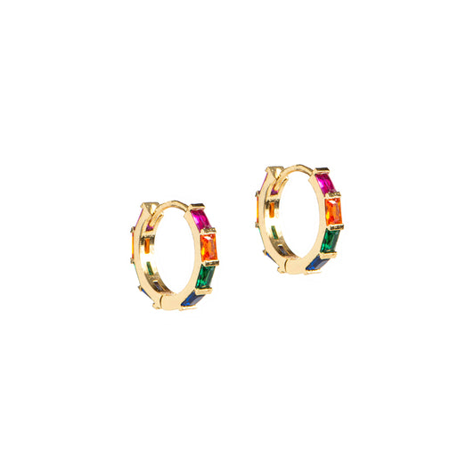 Boucles d'oreilles anneaux plaqués or 14K avec cristaux multicolores Blanche 14 - Kara Bijoux
