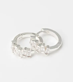 Boucles d'oreilles petits anneaux plaqués argent avec cristaux inégaux-Blanche 15  argent