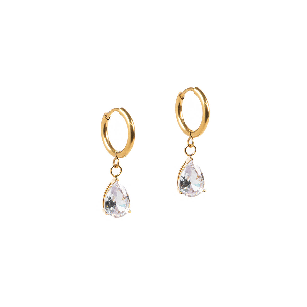 Boucles d'oreilles glamour acier inoxydable or avec pendentif goutte zircon clair - Diana 1-1