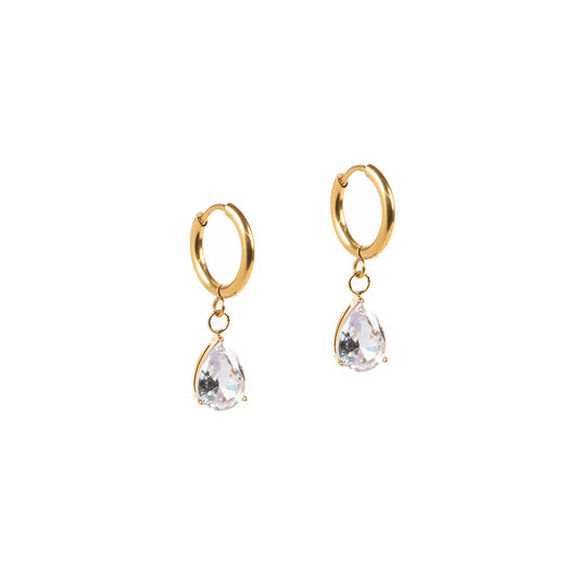 Boucles d'oreilles glamour acier inoxydable or avec pendentif goutte zircon clair - Diana 1-1